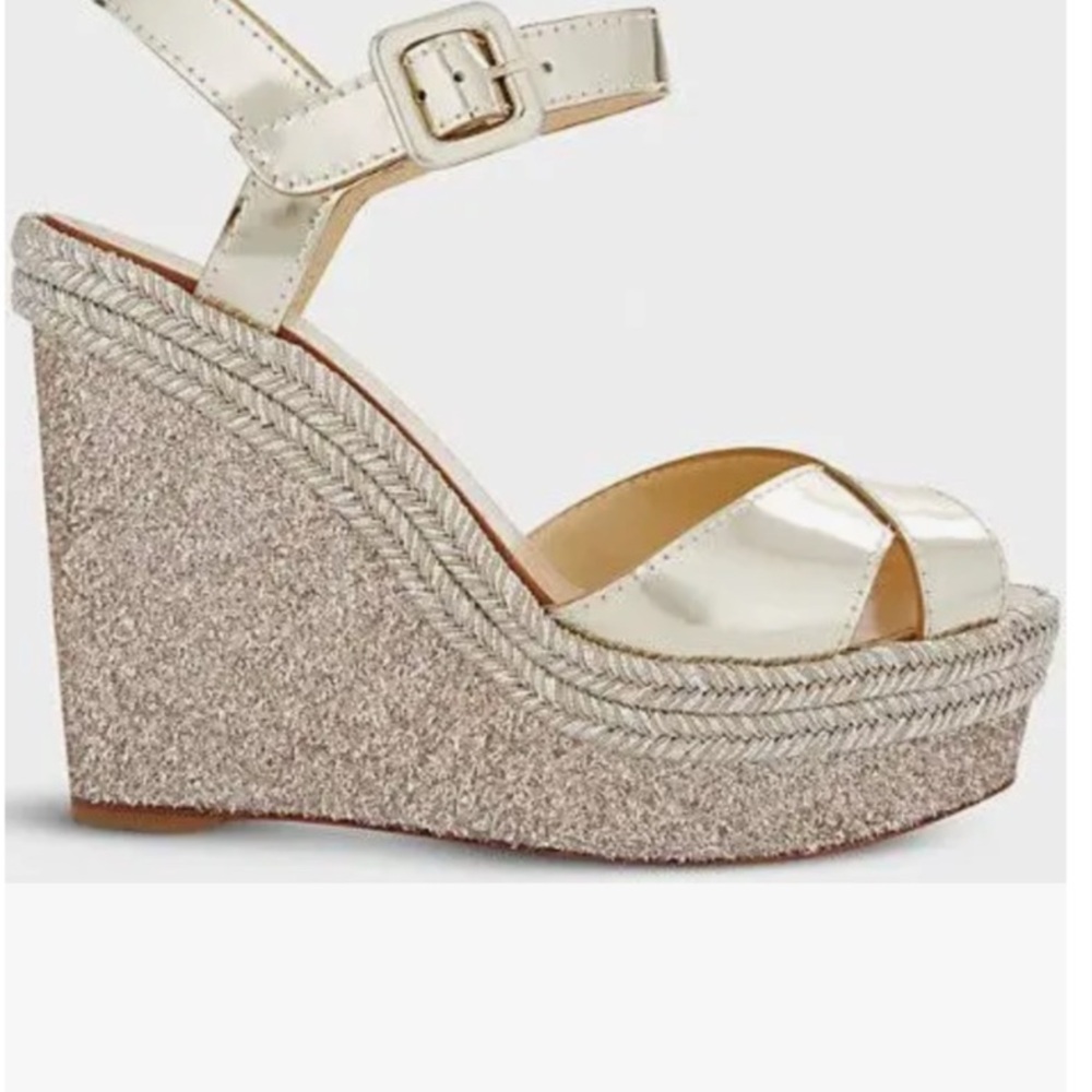 Christian louboutin espadrille glitter wedge sz 38 - Picture 3 of 14